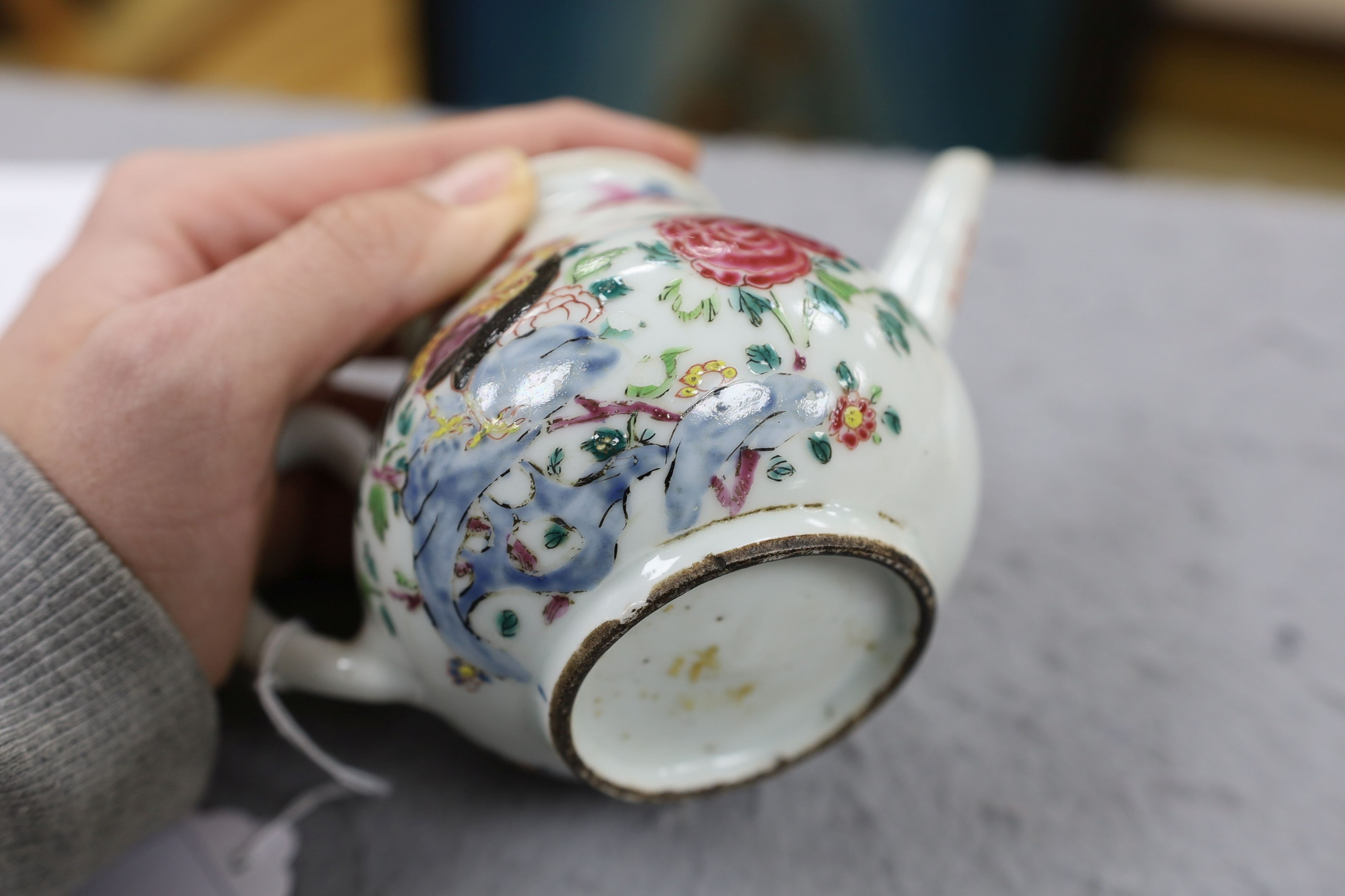 A Chinese famille rose ‘cockerel’ teapot, Yongzheng period, 12 cms high, 11.5cm high